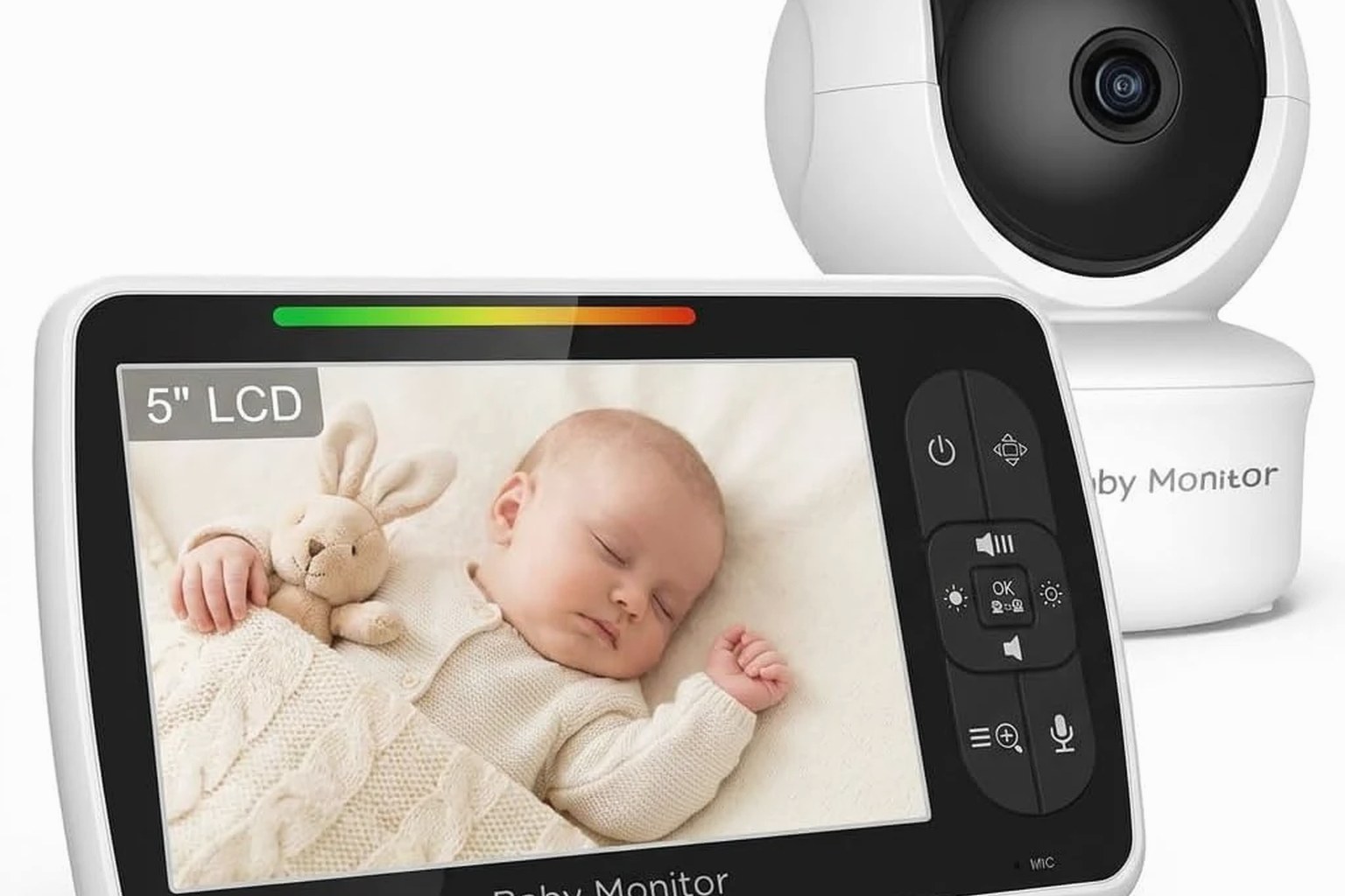 Babystar SM650 camera beside its dedicated 5-inch parent monitor in a UK nursery